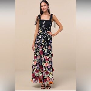 Lulus Floral Embroidered Black Dress